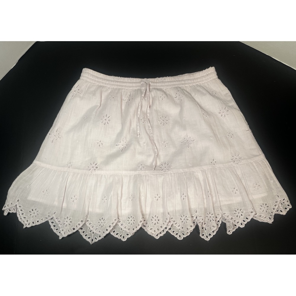 Aerie Lilac Eyelet Lined Cotton Skirt Elastic Waist Sz L